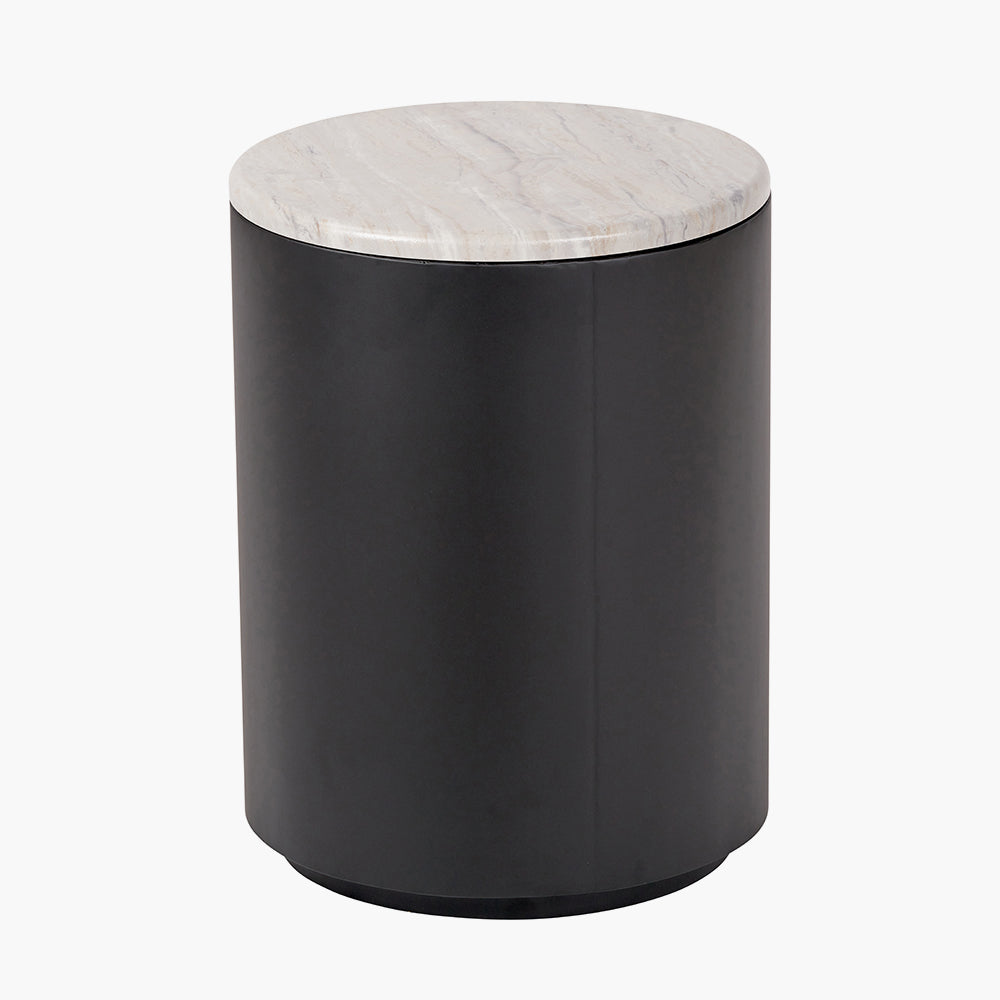 Remy White Marble Effect and Black Metal Storage Side Table