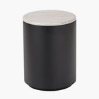 Remy White Marble Effect and Black Metal Storage Side Table