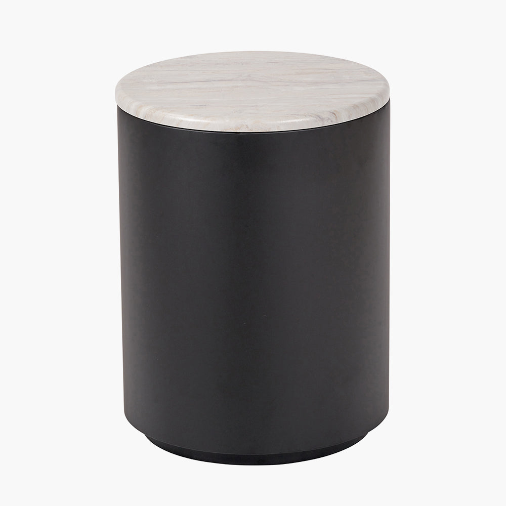 Remy White Marble Effect and Black Metal Storage Side Table