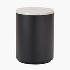 Remy White Marble Effect and Black Metal Storage Side Table