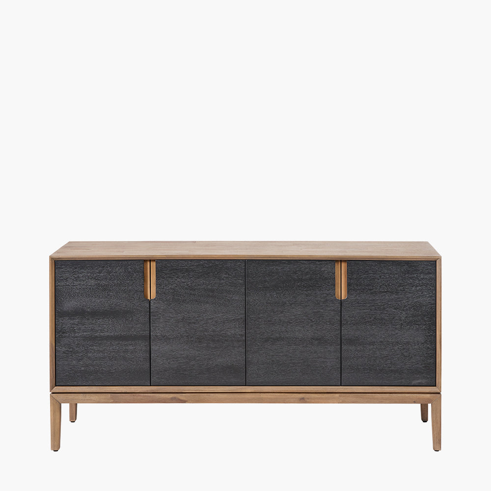 Gio Black and Natural Acacia Wood 4 Door Sideboard