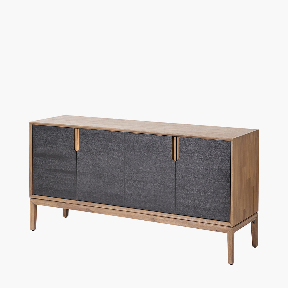Gio Black and Natural Acacia Wood 4 Door Sideboard