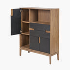 Gio Black and Natural Acacia Wood 3 Door, 2 Drawer, 2 Niche Shelf Unit