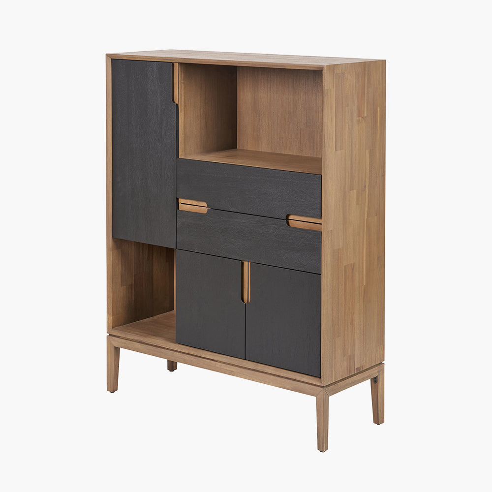 Gio Black and Natural Acacia Wood 3 Door, 2 Drawer, 2 Niche Shelf Unit