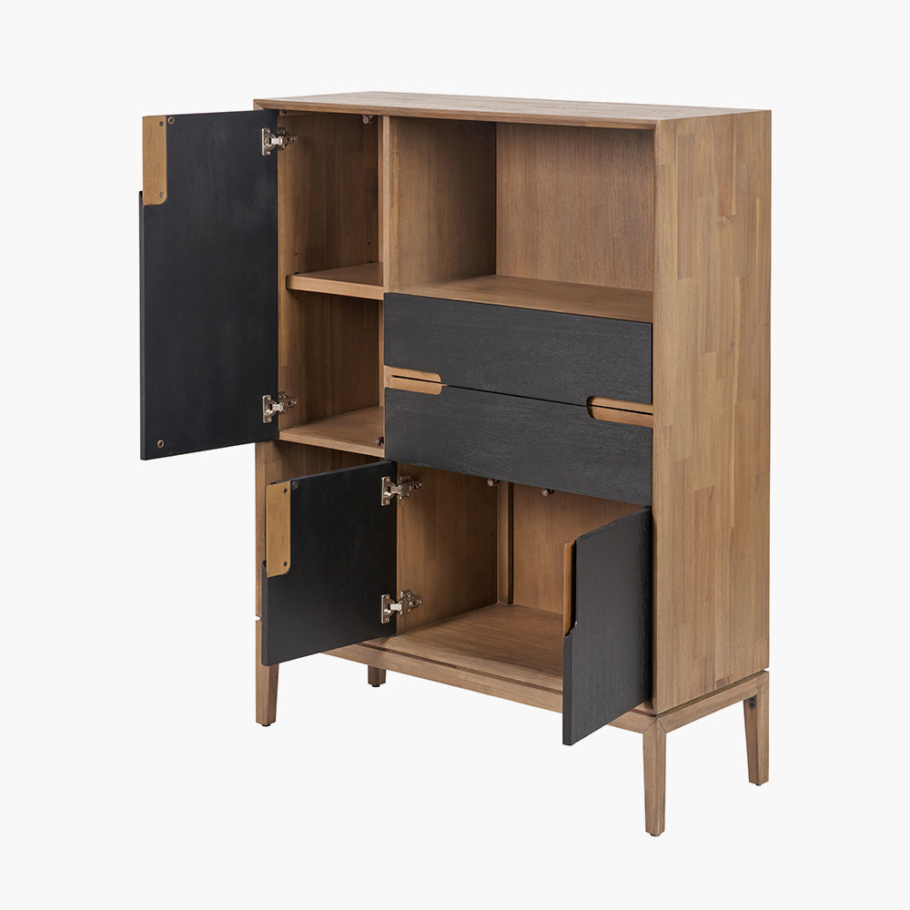 Gio Black and Natural Acacia Wood 3 Door, 2 Drawer, 2 Niche Shelf Unit