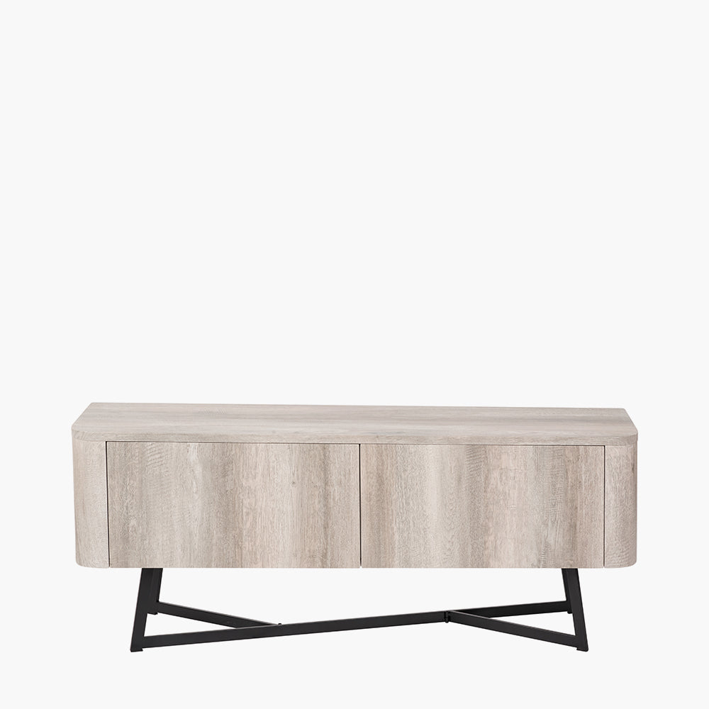 Ukiah Grey Oak Veneer and Black Metal 2 Door Low Unit