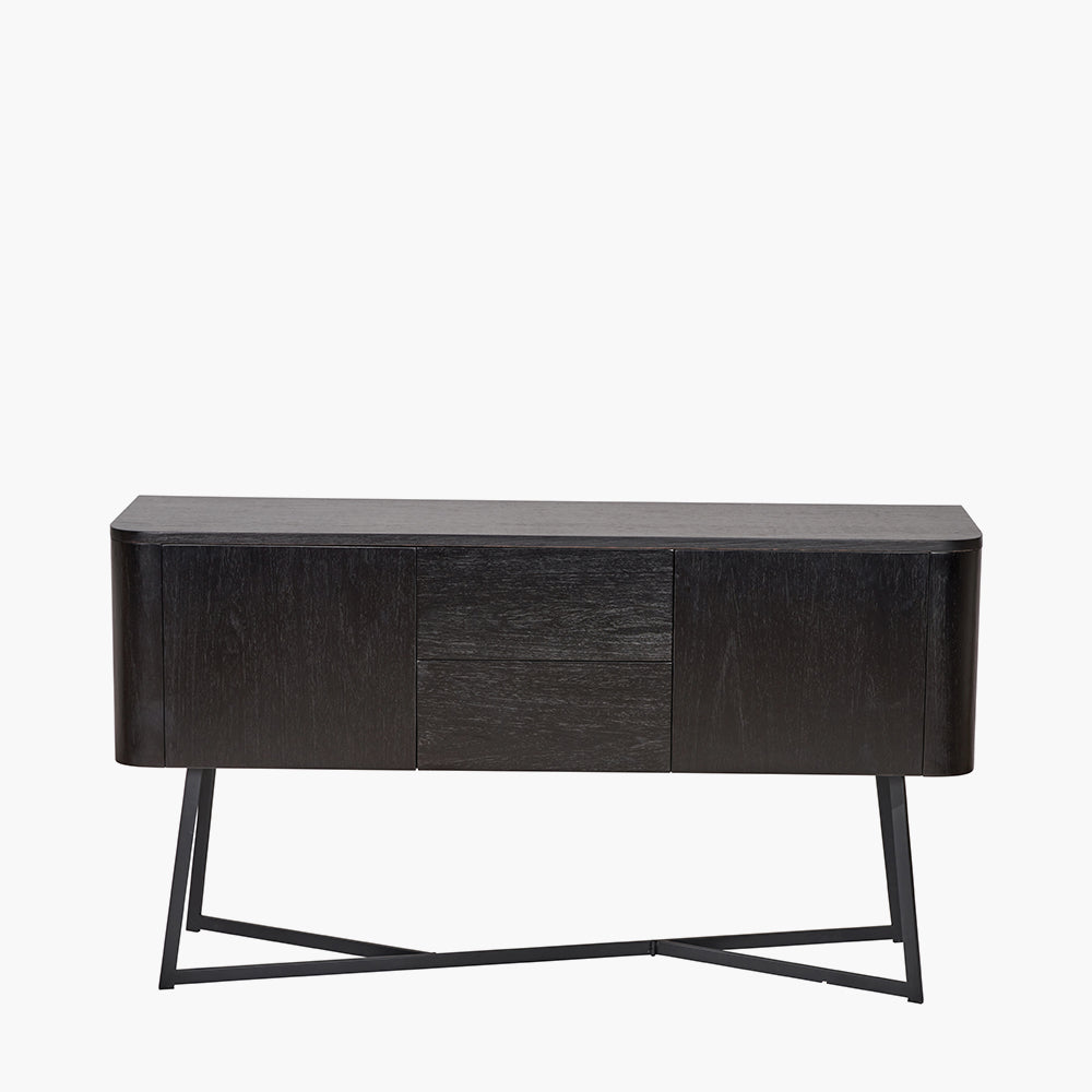 Ukiah Black Ash Veneer and Black Metal 2 Door 2 Drawer Sideboard