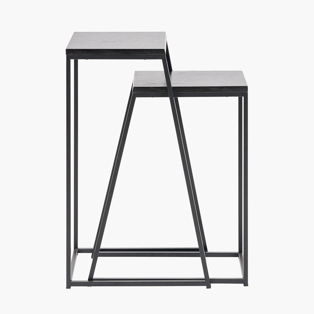 Mashiko S/2 Black Ash Veneer and Black Metal Side Tables