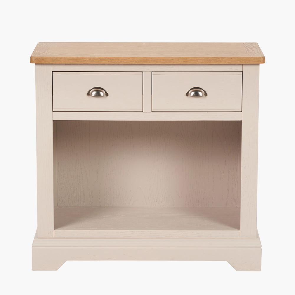 Fairford Parchment White Pine and Oak Wood 2 Drawer Console Table
