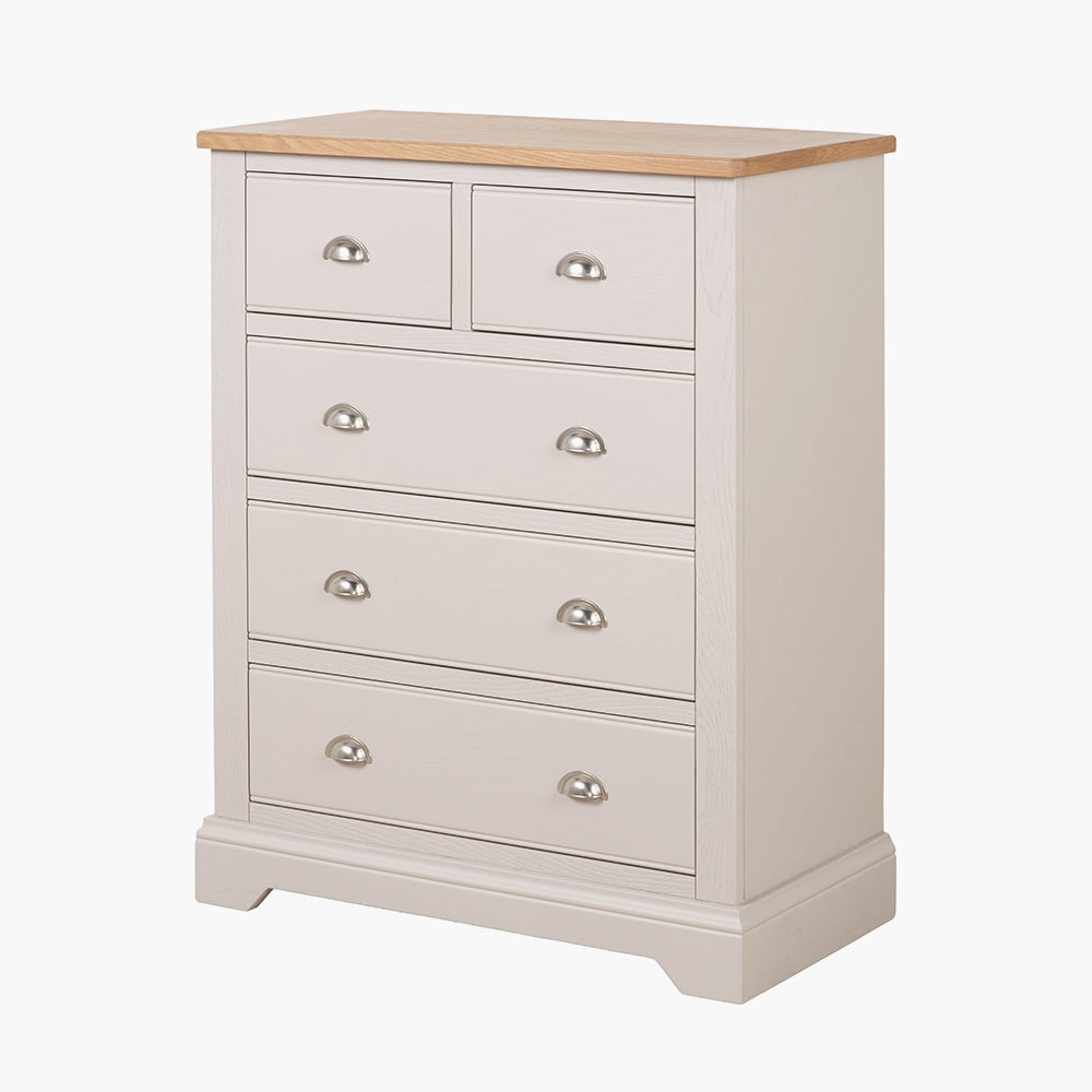 Fairford Parchment White Pine and Oak Wood 5 Drawer Unit
