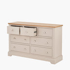 Fairford Parchment White Pine and Oak Wood 7 Drawer Unit
