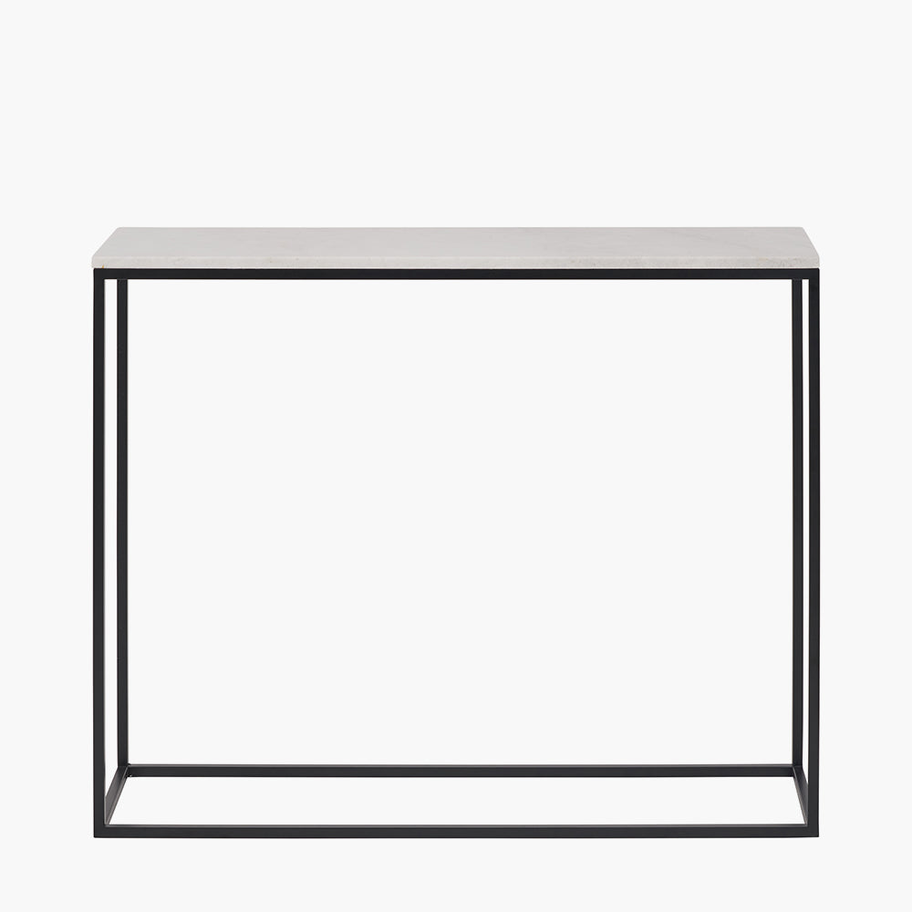 Kalani White Marble and Black Metal Rectangular Console Table