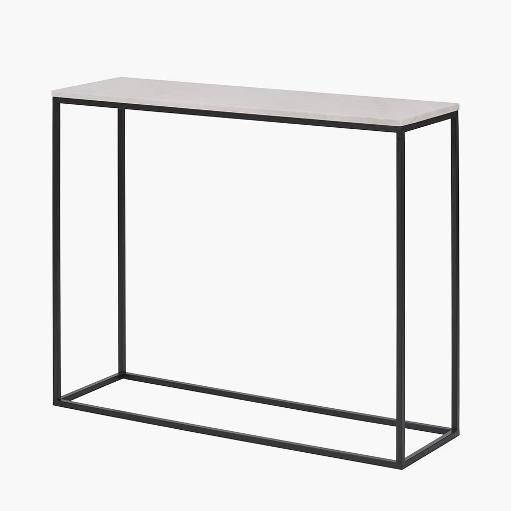 Kalani White Marble and Black Metal Rectangular Console Table