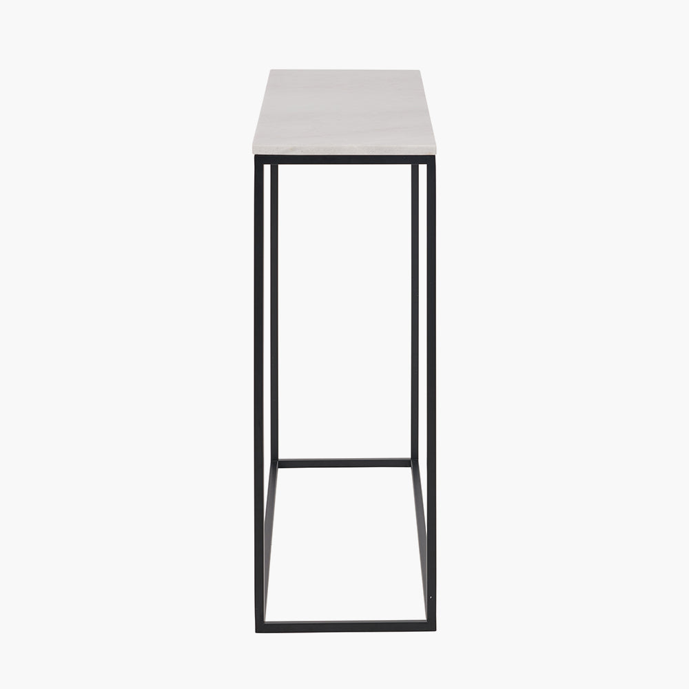 Kalani White Marble and Black Metal Rectangular Console Table