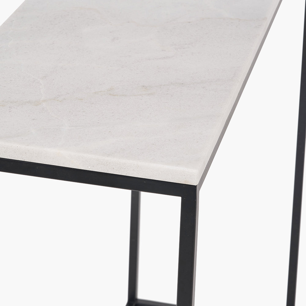 Kalani White Marble and Black Metal Rectangular Console Table