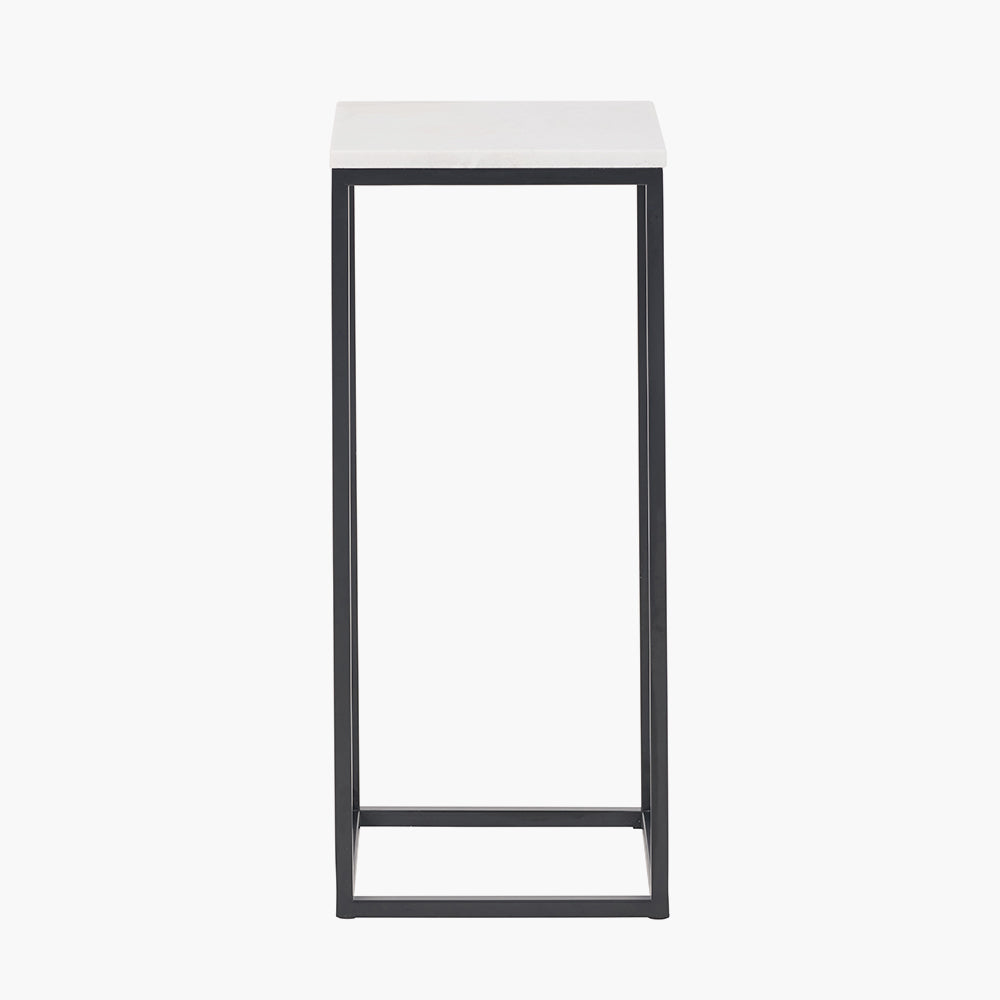 Kalani White Marble and Black Metal Tall Square Side Table