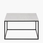 Kalani White Marble and Black Metal Square Coffee Table