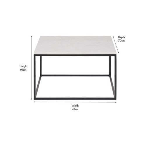 Kalani White Marble and Black Metal Square Coffee Table