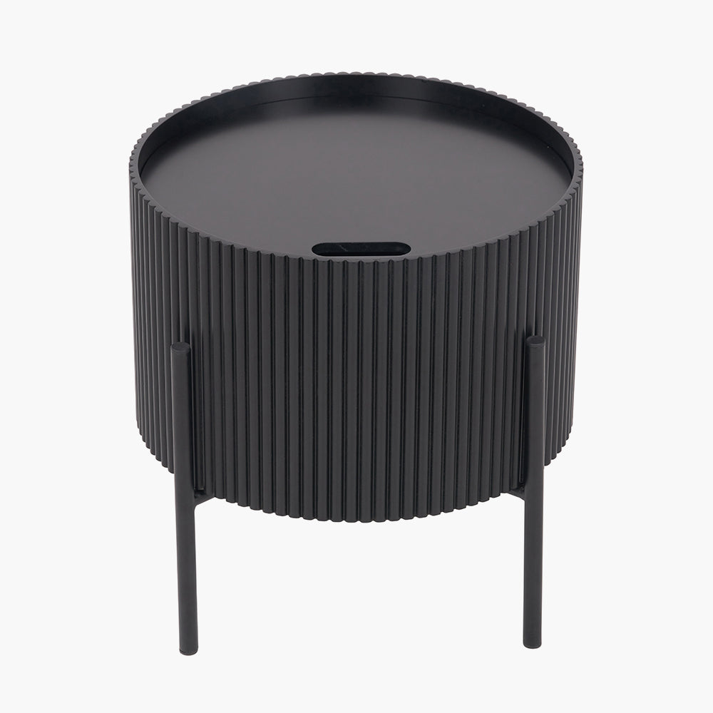 Henderson Black Wood and Black Metal Storage Side Table