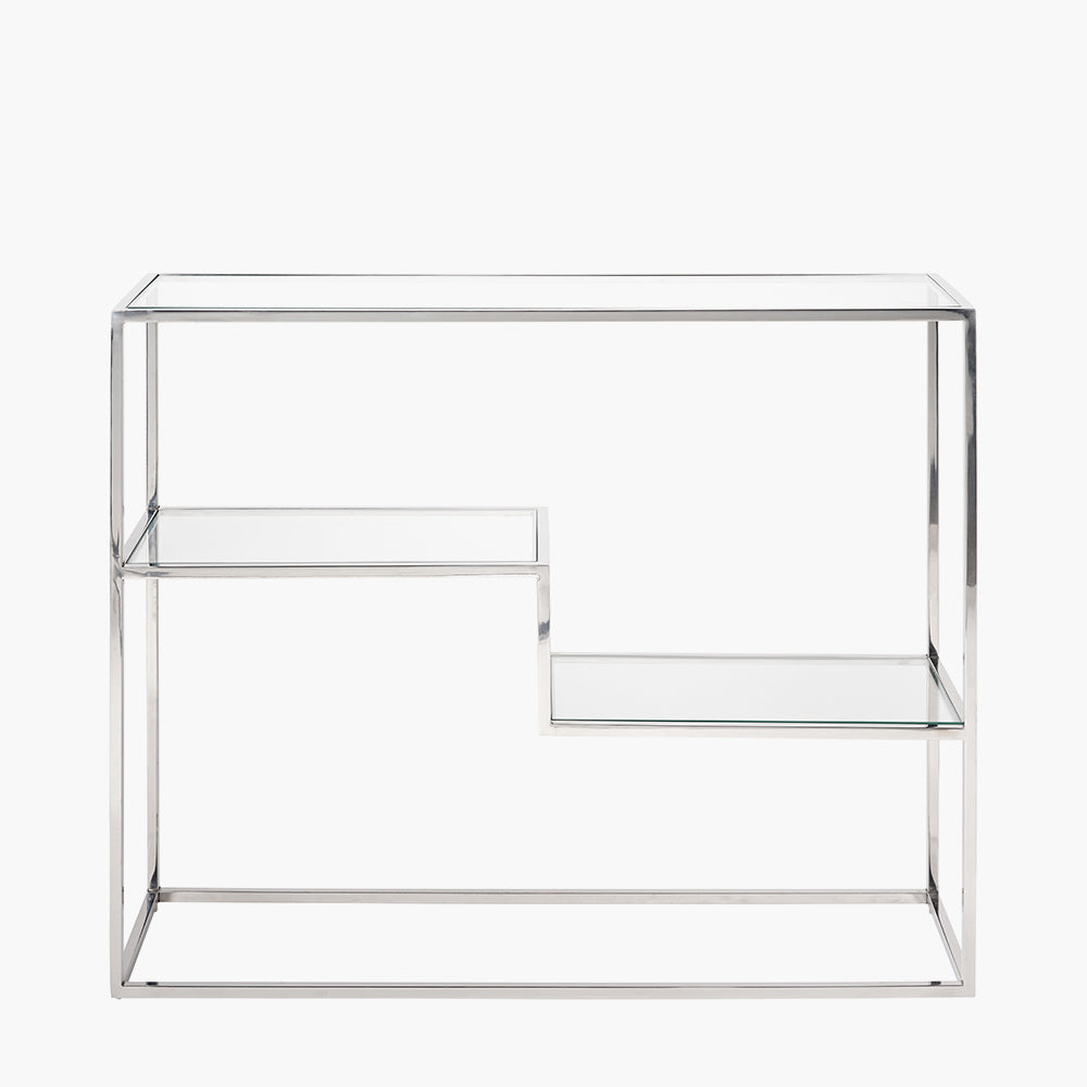 Aleandra Clear Glass and Silver Metal Console Table
