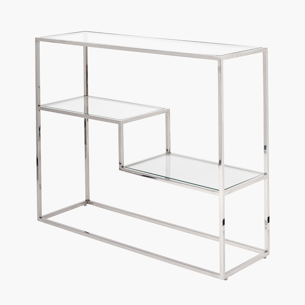 Aleandra Clear Glass and Silver Metal Console Table