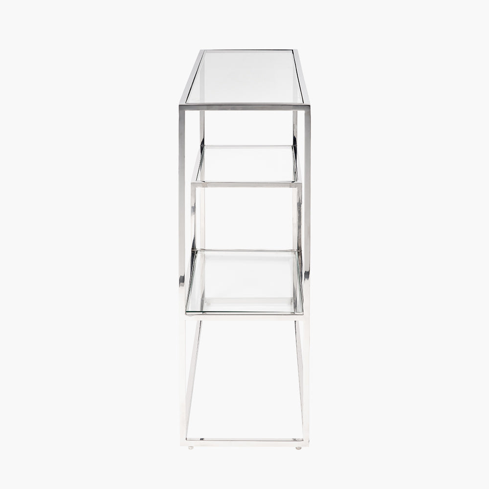 Aleandra Clear Glass and Silver Metal Console Table