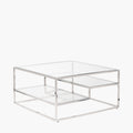 Aleandra Clear Glass and Silver Metal Coffee Table