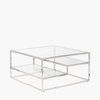 Aleandra Clear Glass and Silver Metal Coffee Table