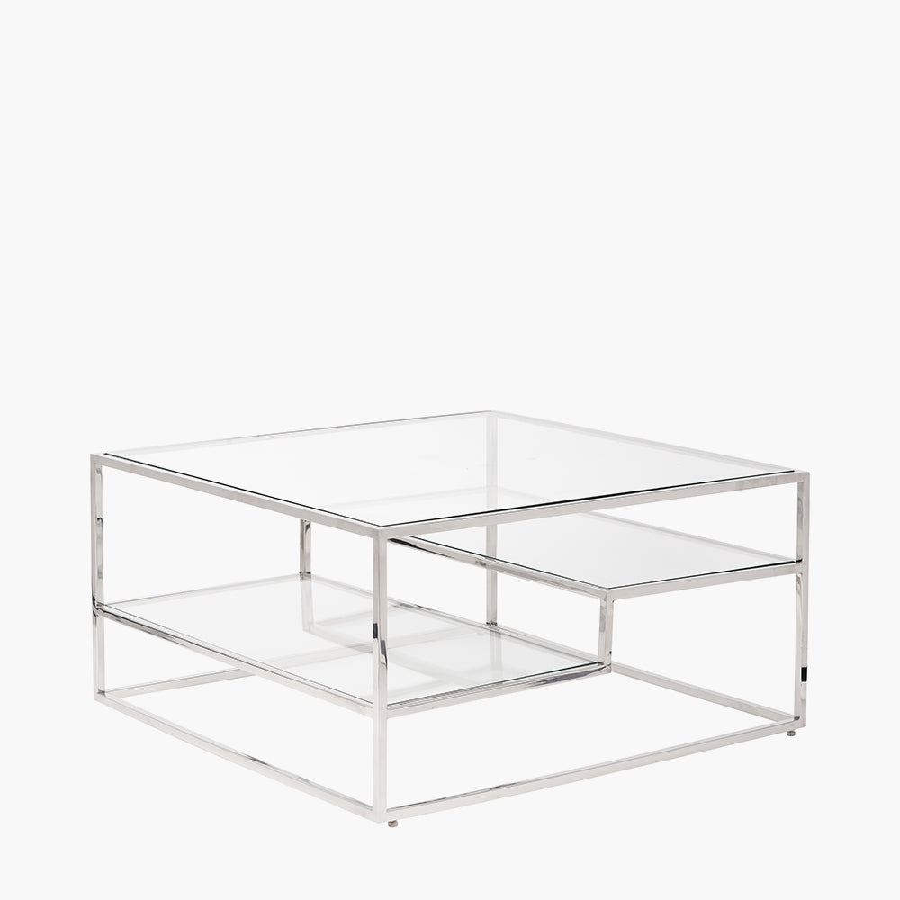 Aleandra Clear Glass and Silver Metal Coffee Table