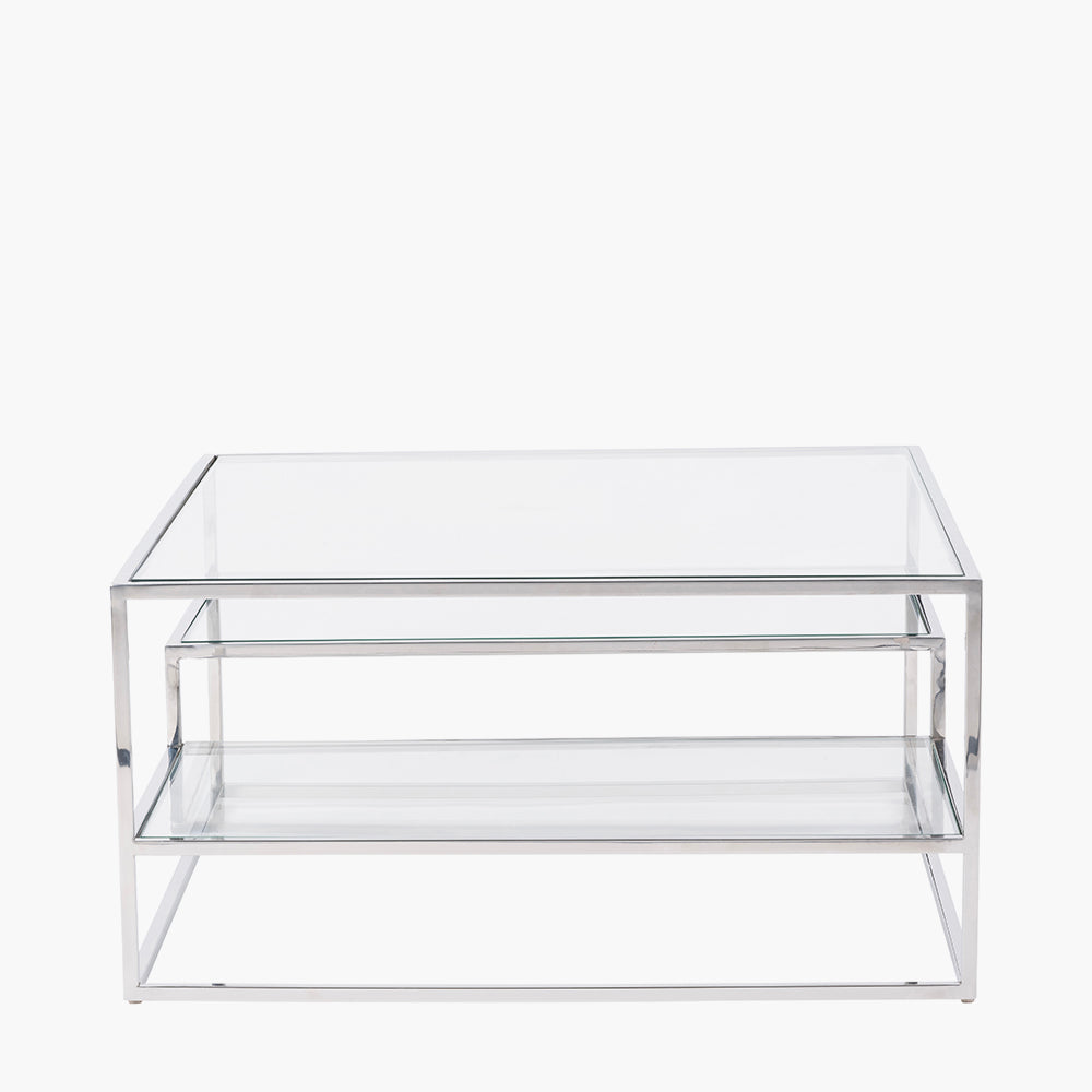 Aleandra Clear Glass and Silver Metal Coffee Table