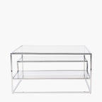 Aleandra Clear Glass and Silver Metal Coffee Table