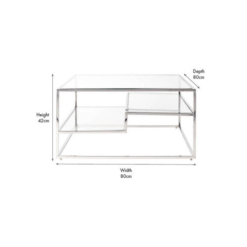 Aleandra Clear Glass and Silver Metal Coffee Table