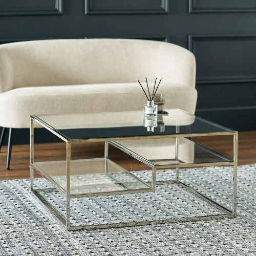 Aleandra Clear Glass and Silver Metal Coffee Table