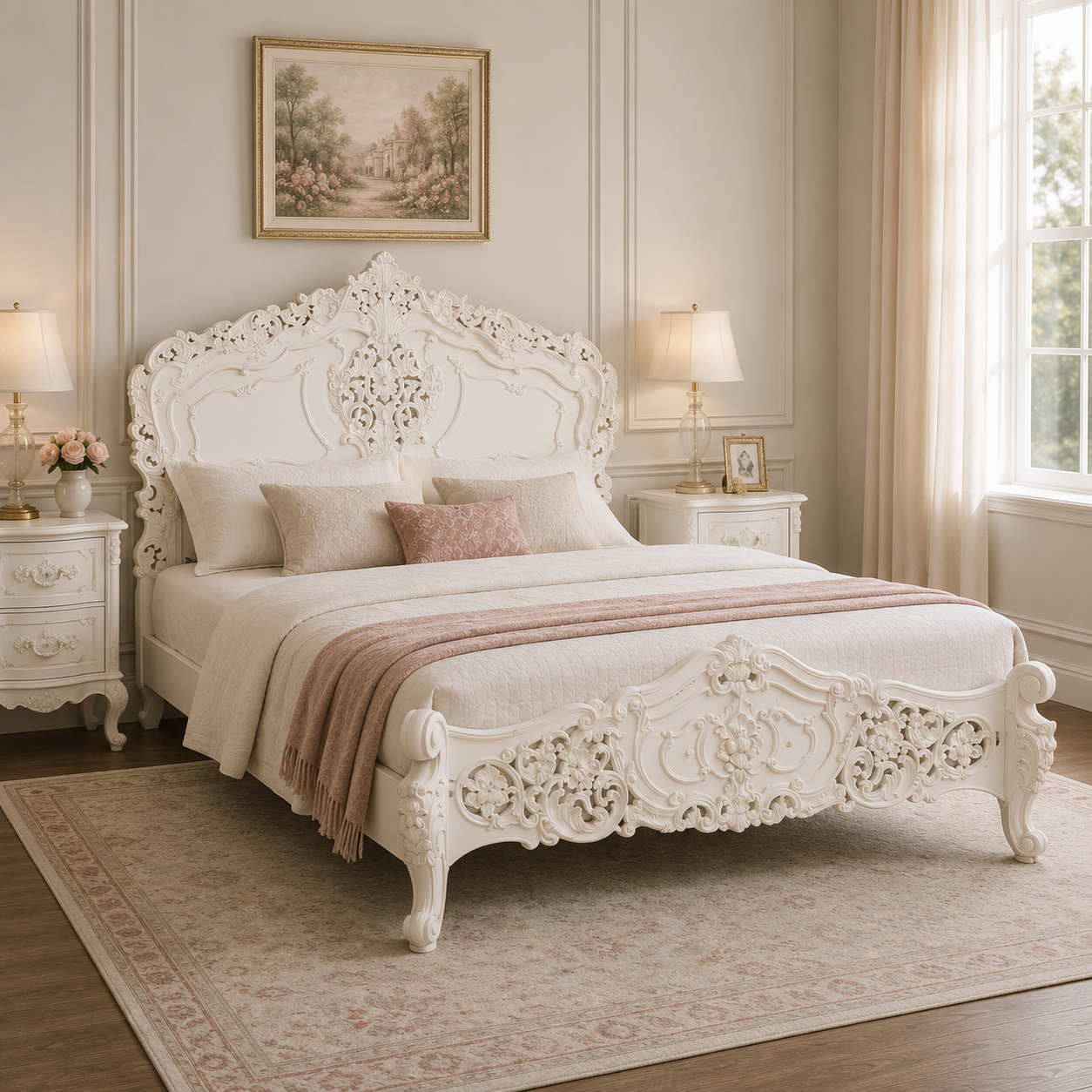 Rococo 5ft King Size Carved Bed