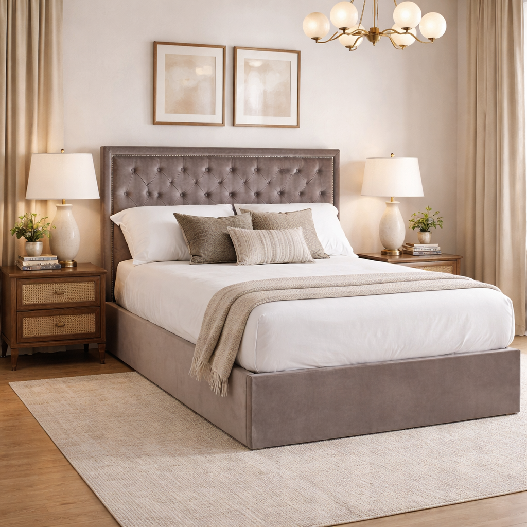Hannah Grey Velvet Ottoman Bed Double