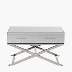 Rocco Mirrored Glass and Silver Metal Coffee Table