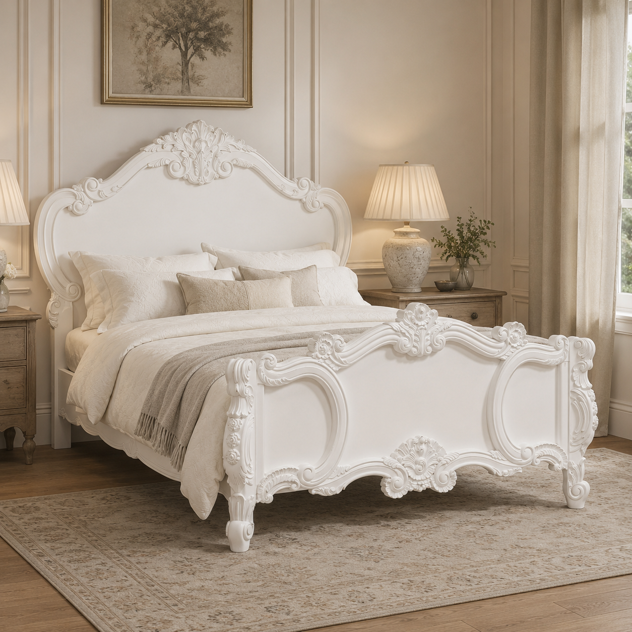 French Carved Rose Cherub King Size 5ft Bed