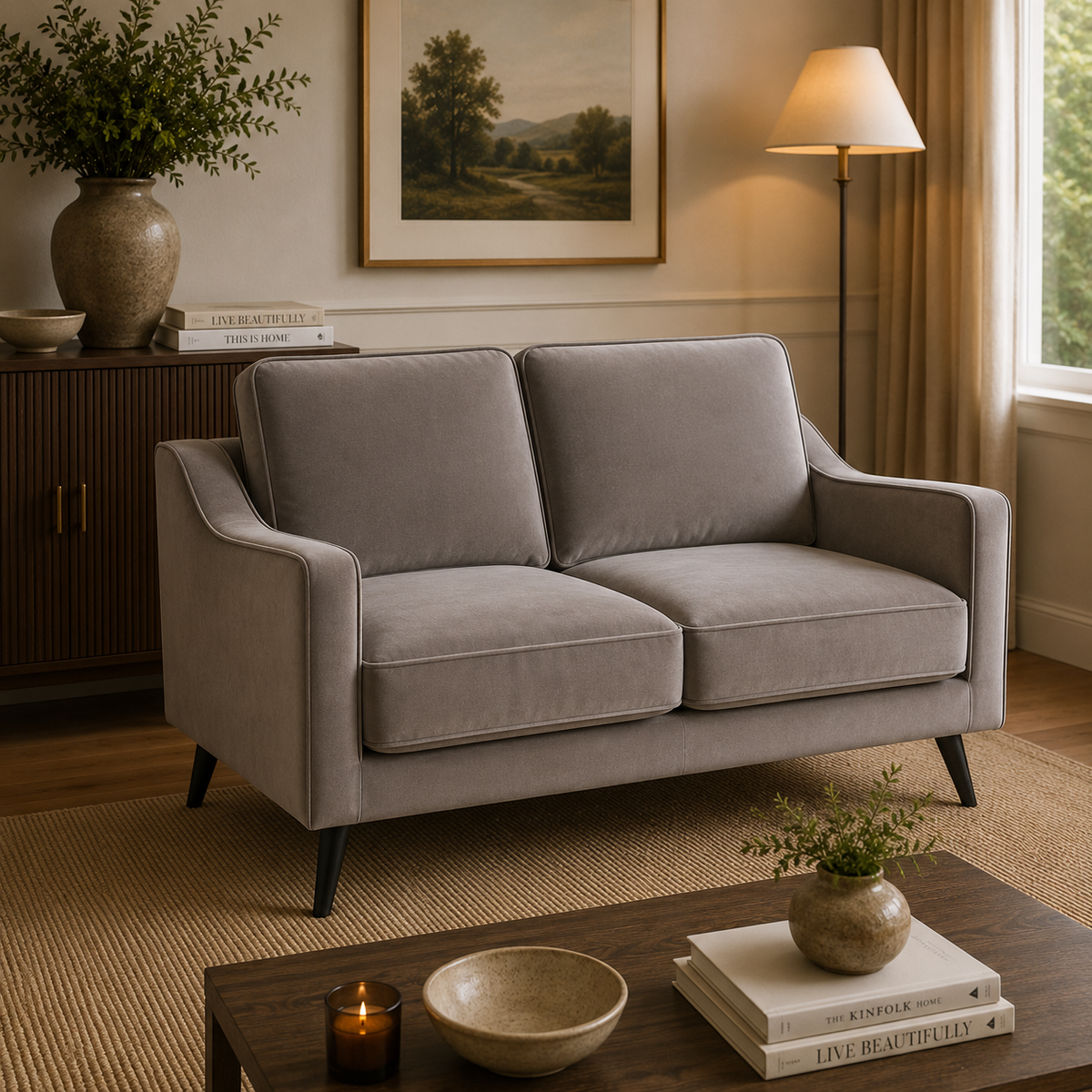 Daffy 2 Seat Sofa Stone Grey Velvet