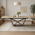 Lavish Extending Dining Table Matt Ivory & Emerald Vein Italian Ceramic