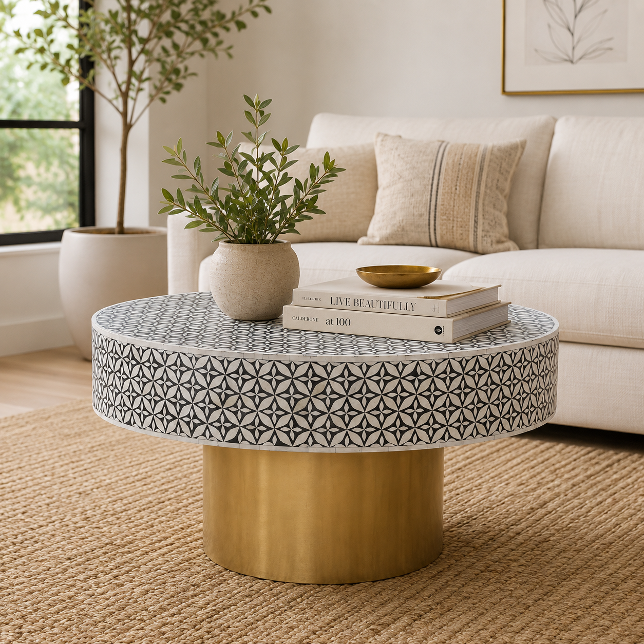Fusion Round Coffee Table With Gold Base