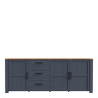 Bohol Large Sideboard 3 Door 3 Drawer in Riviera Oak/Navy