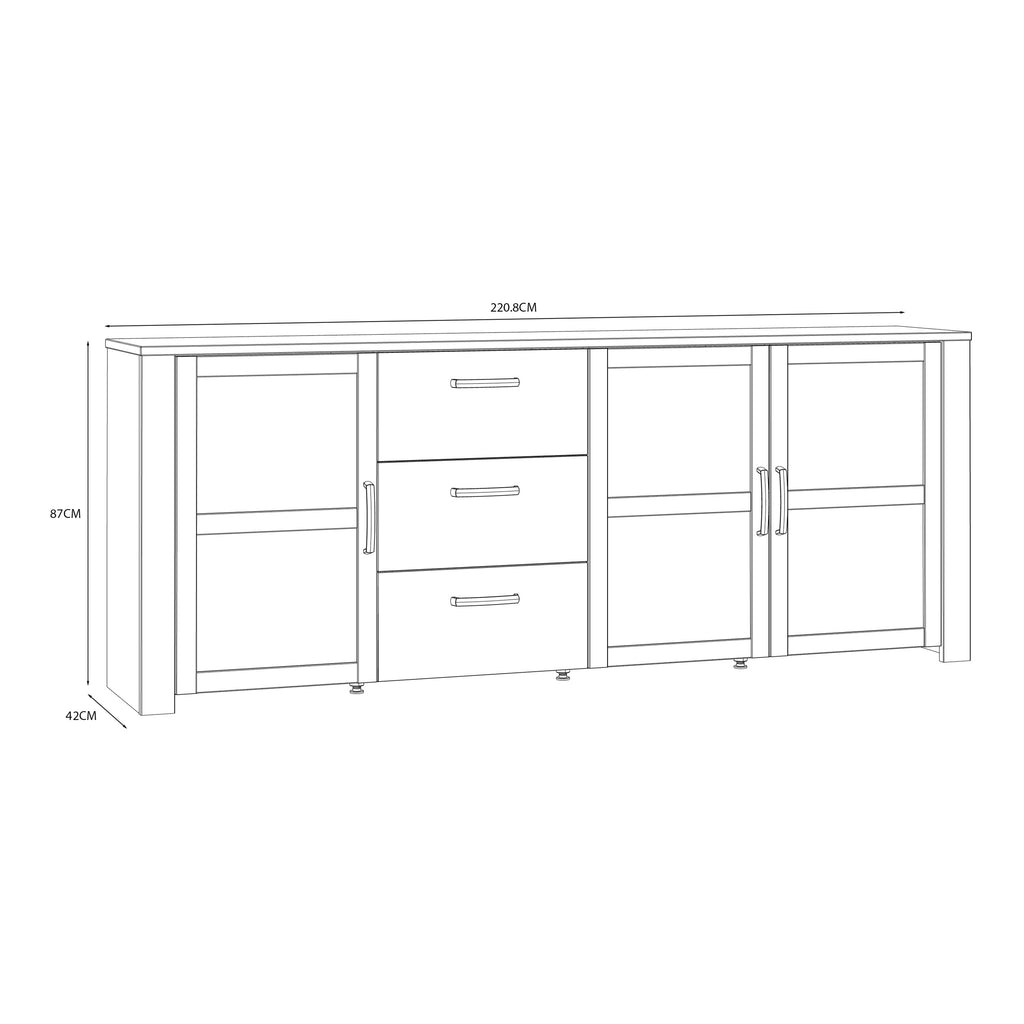 Bohol 3 Door 3 Drawer Large Sideboard in Riviera Oak/White