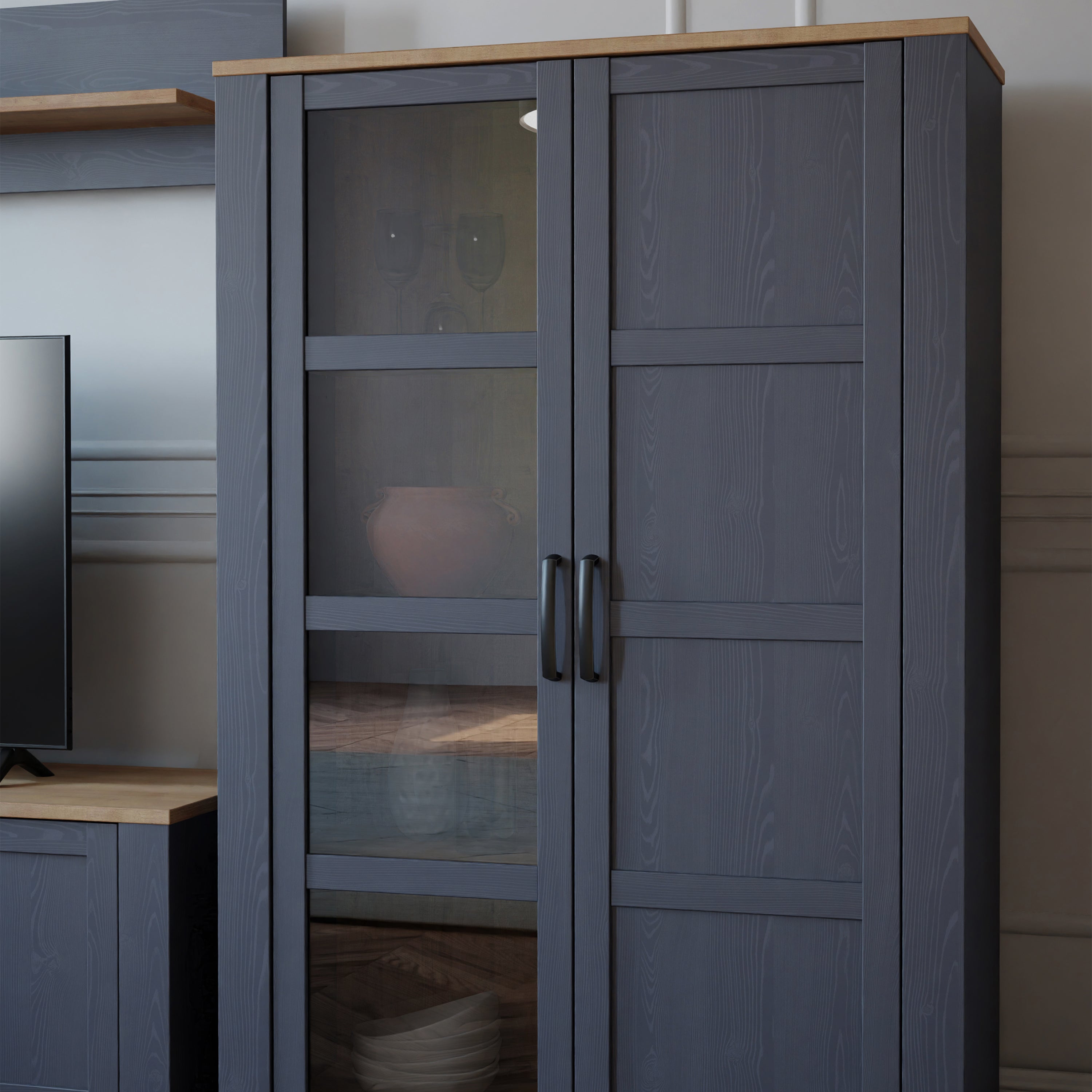 Bohol 2 Door Display Cabinet in Riviera Oak/Navy