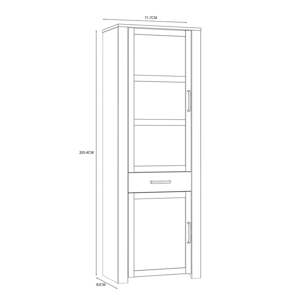Bohol 2 Door 1 Drawer Narrow Display Cabinet in Riviera Oak/White