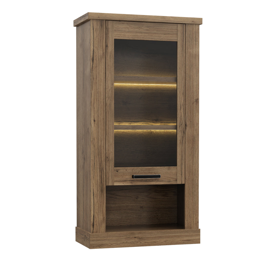 Corona 1 Door  Wall Display Cabinet in Tabak Oak