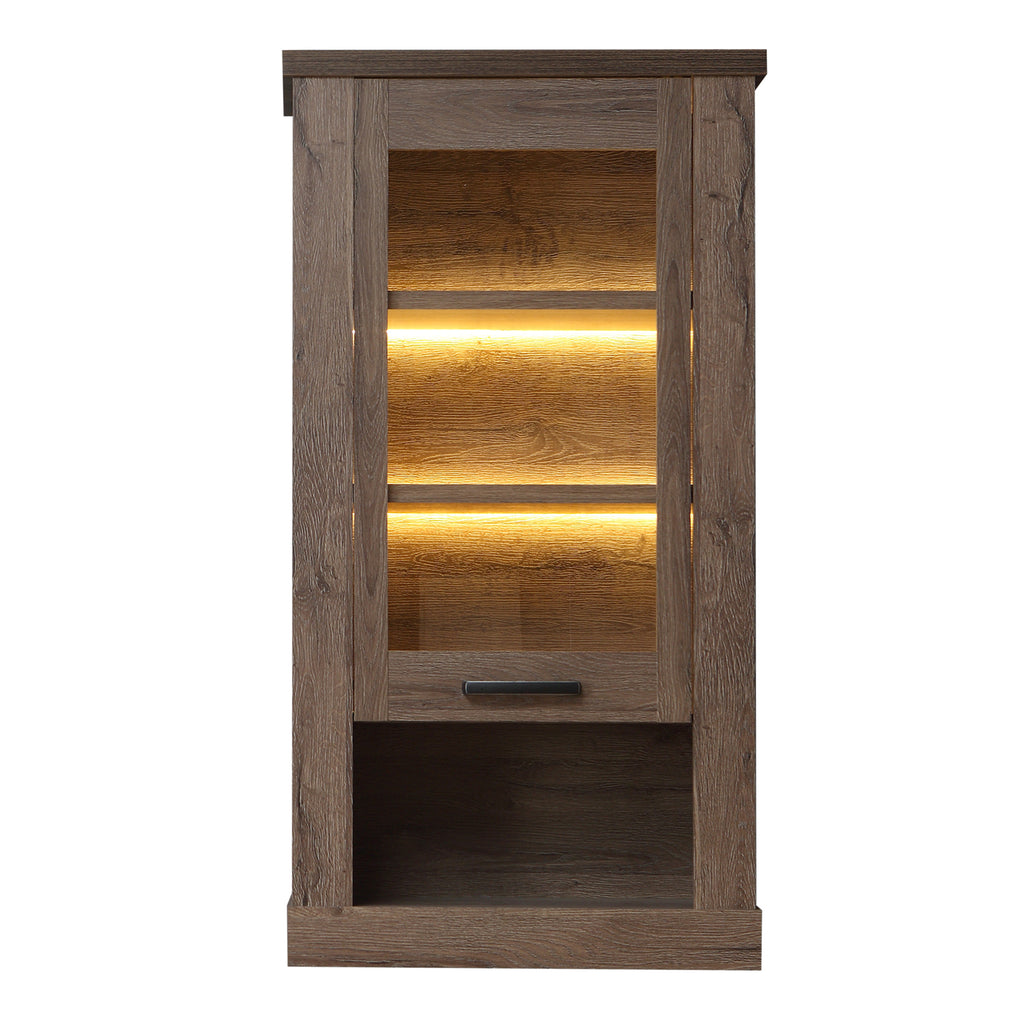 Corona 1 Door  Wall Display Cabinet in Tabak Oak