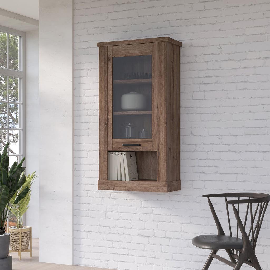 Corona 1 Door  Wall Display Cabinet in Tabak Oak