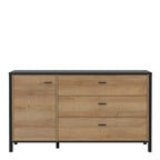 High Rock 1 Door 3 Drawer Sideboard in Matt Black/Riviera Oak