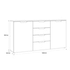 Sienna Wide Chest of 4 Drawers and 2 Doors in White/White High Gloss