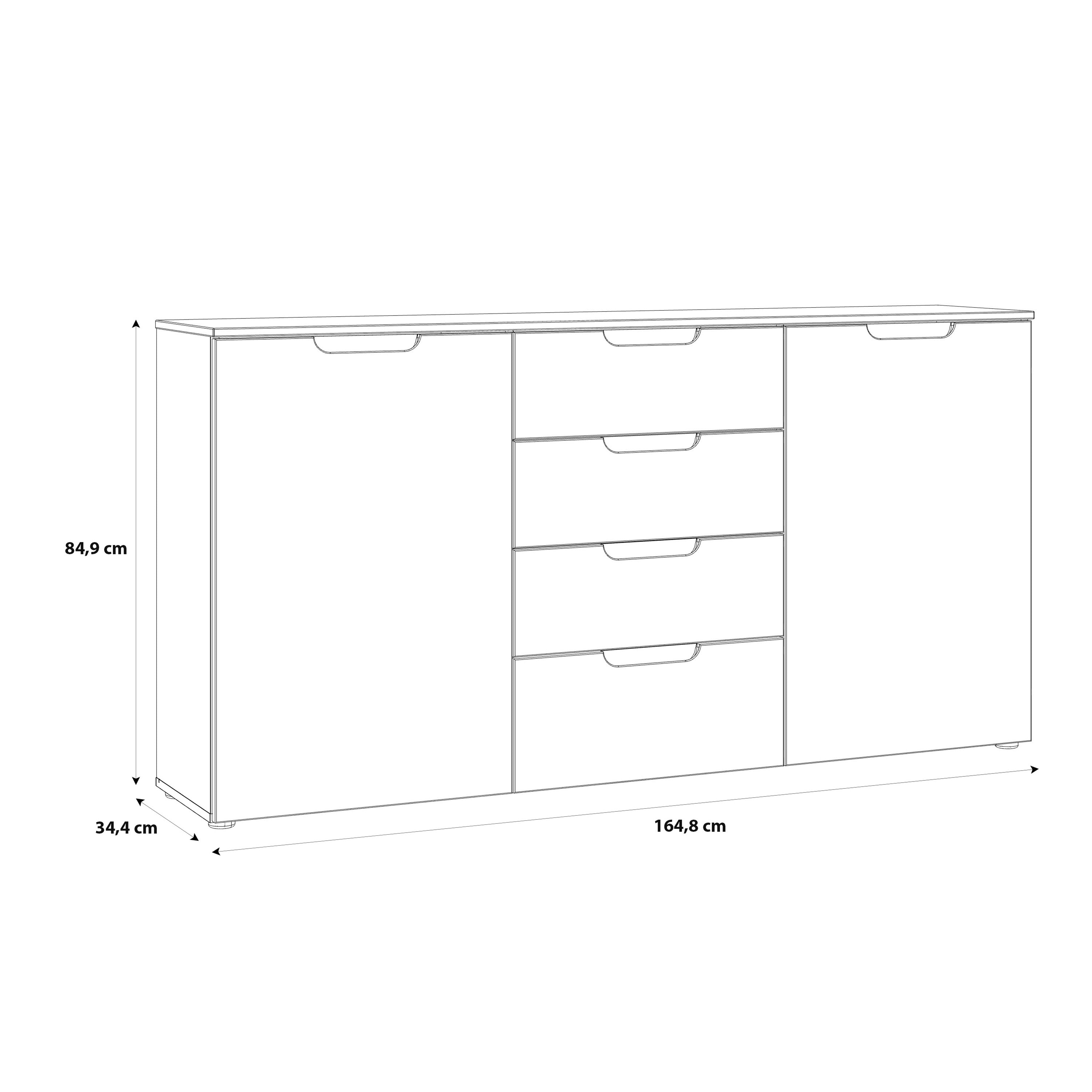 Sienna Wide Chest of 4 Drawers and 2 Doors in White/White High Gloss